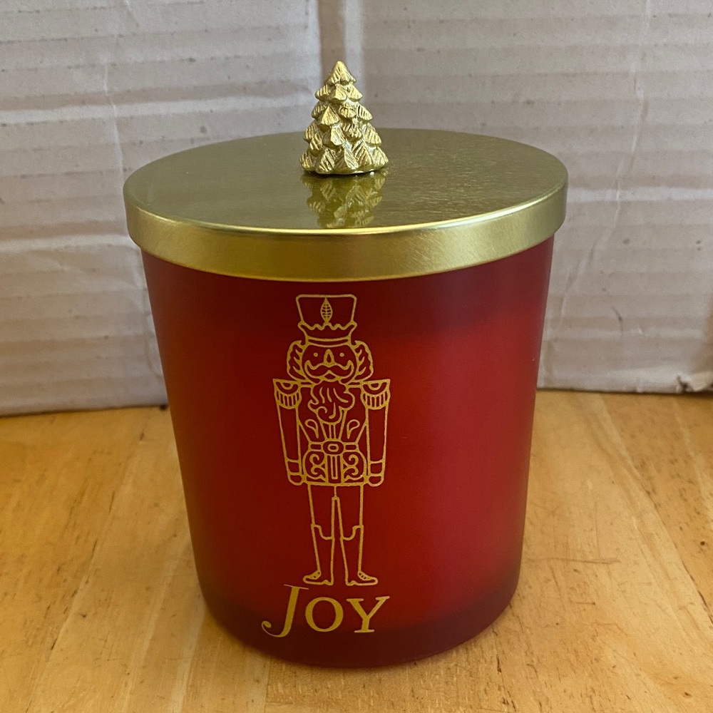 Joy Red Candle with Gold Lid